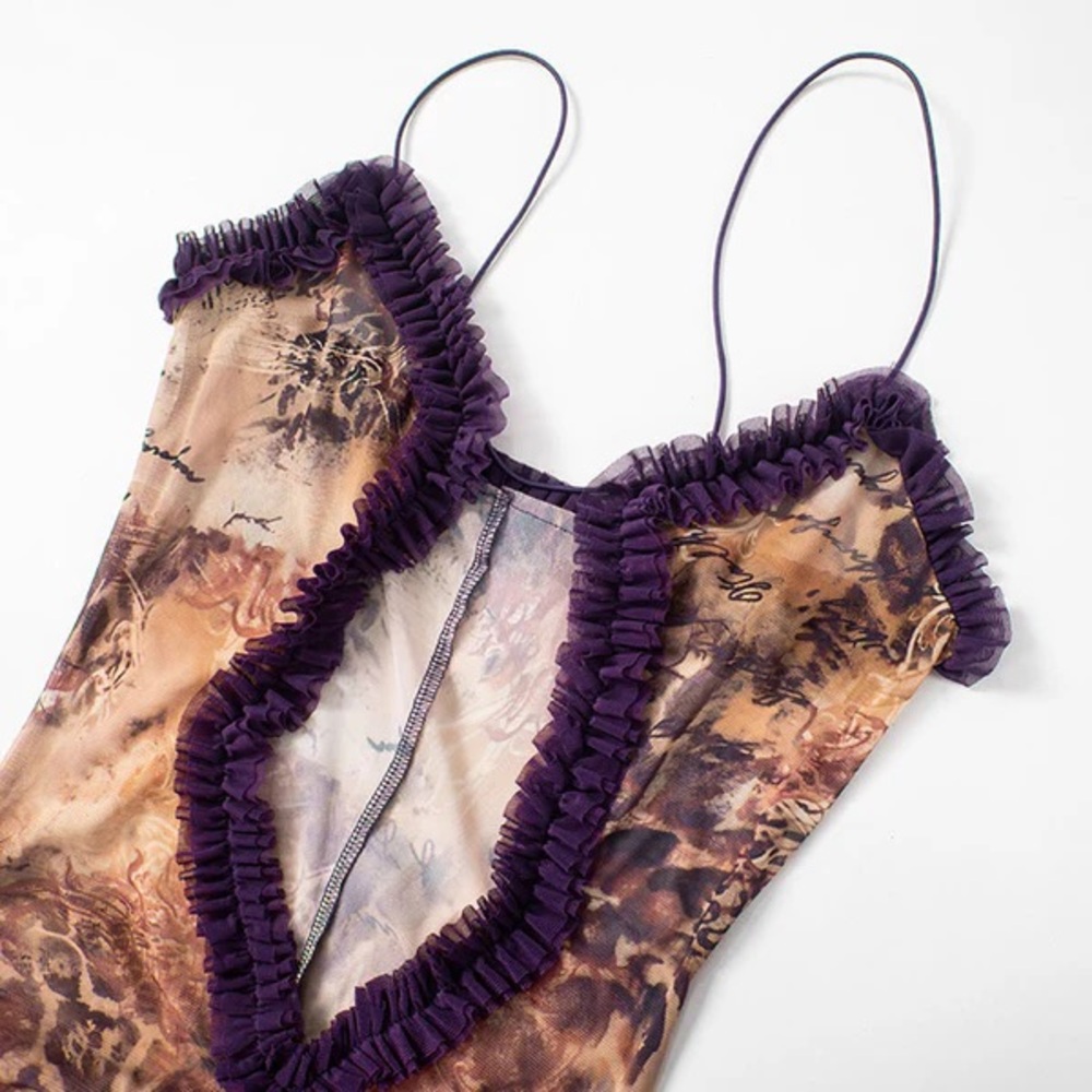 Sheer Animal Print Ruffle Bodysuit